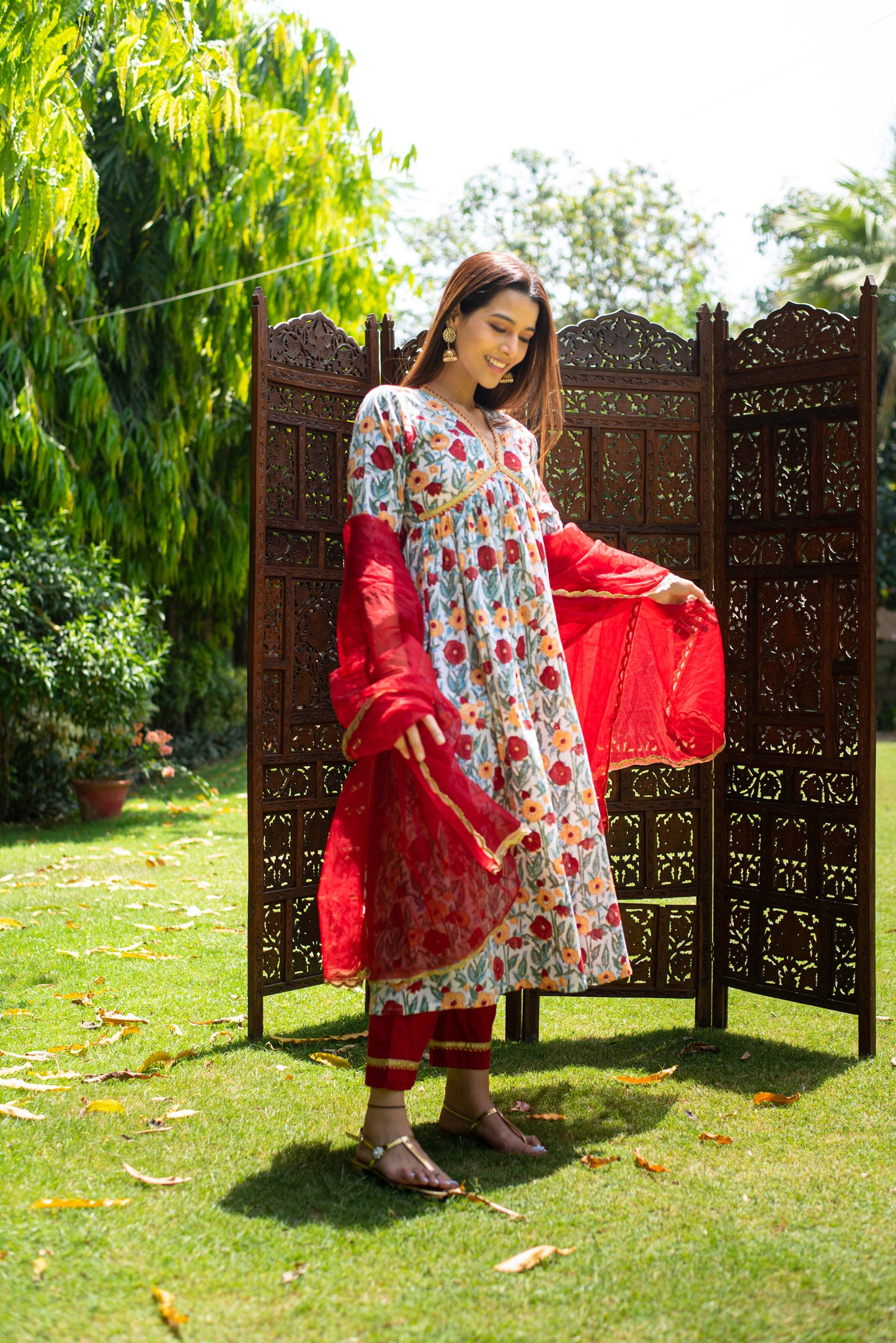 Red poppy Floral Suit Set