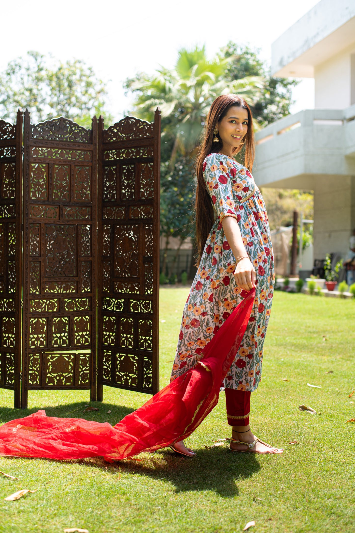 Red poppy Floral Suit Set