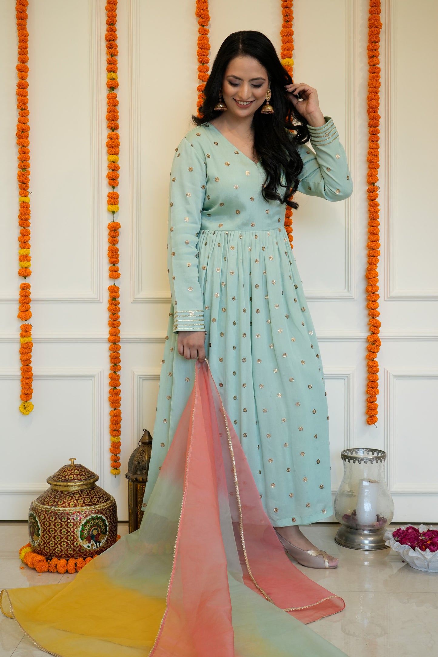 Sea Blue Anarkali set