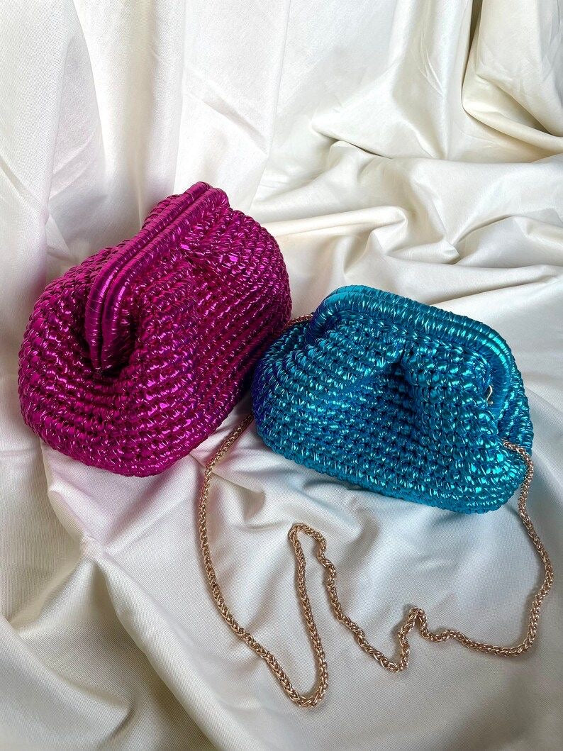 Bottega teal metallic bag clutch