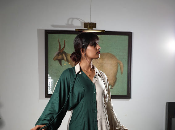 Emerald green half n half shirt dress