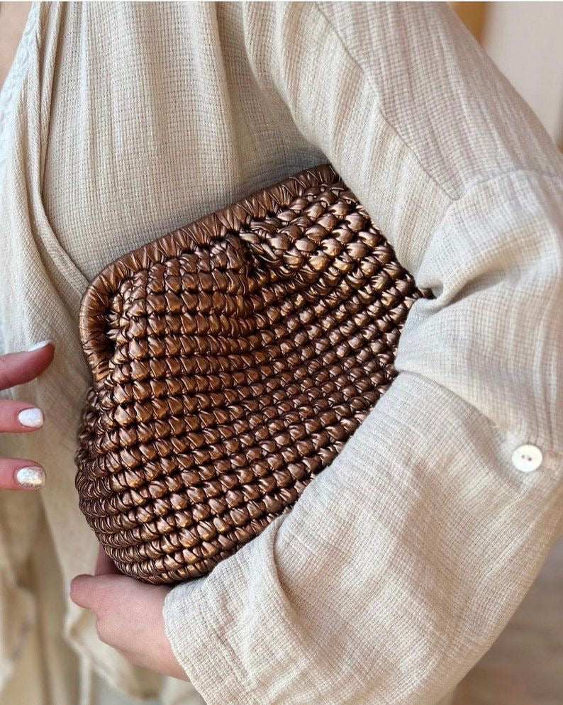 Bottega bronze metallic clutch bag