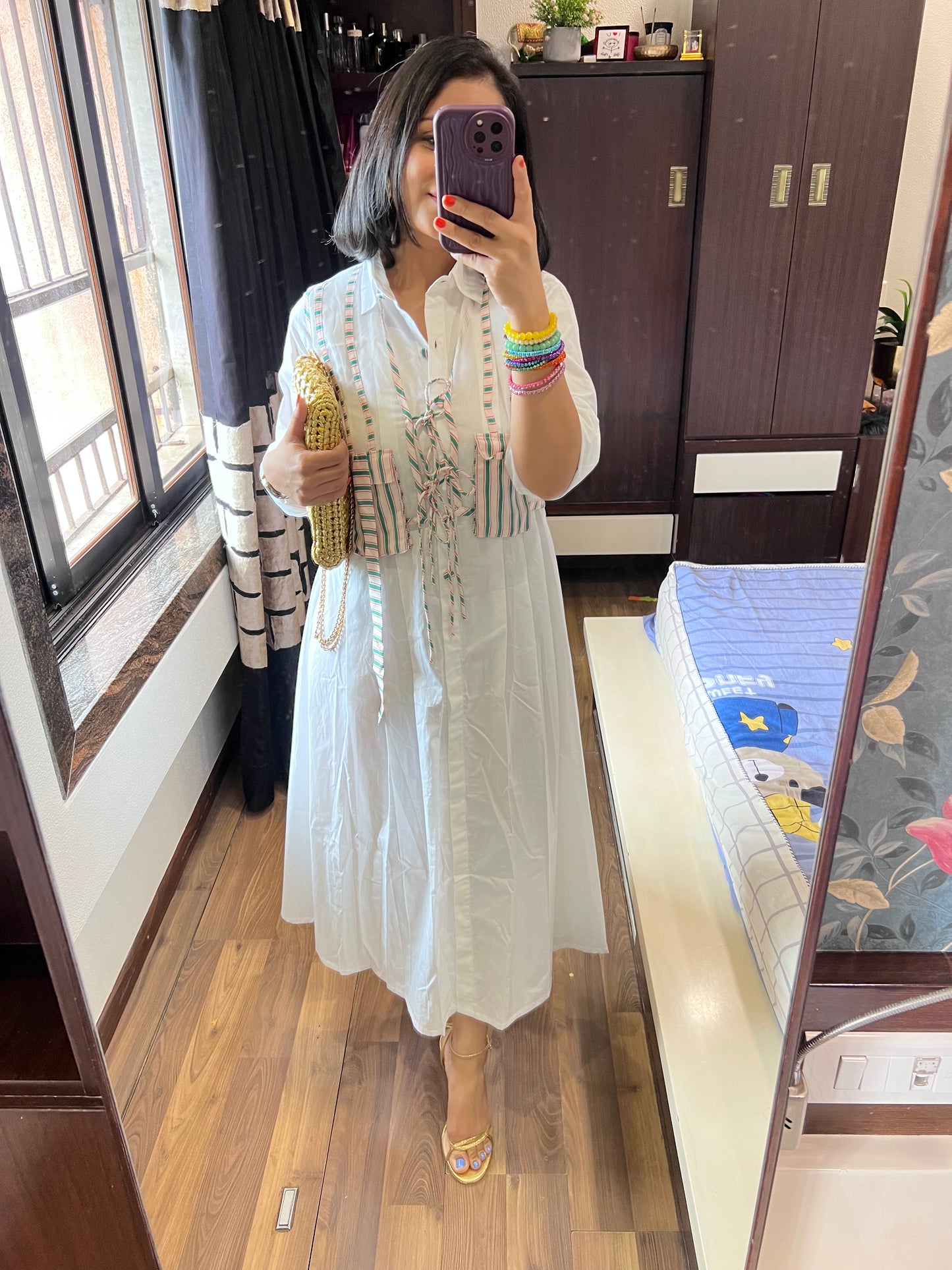 White poplin dress with organza jacket