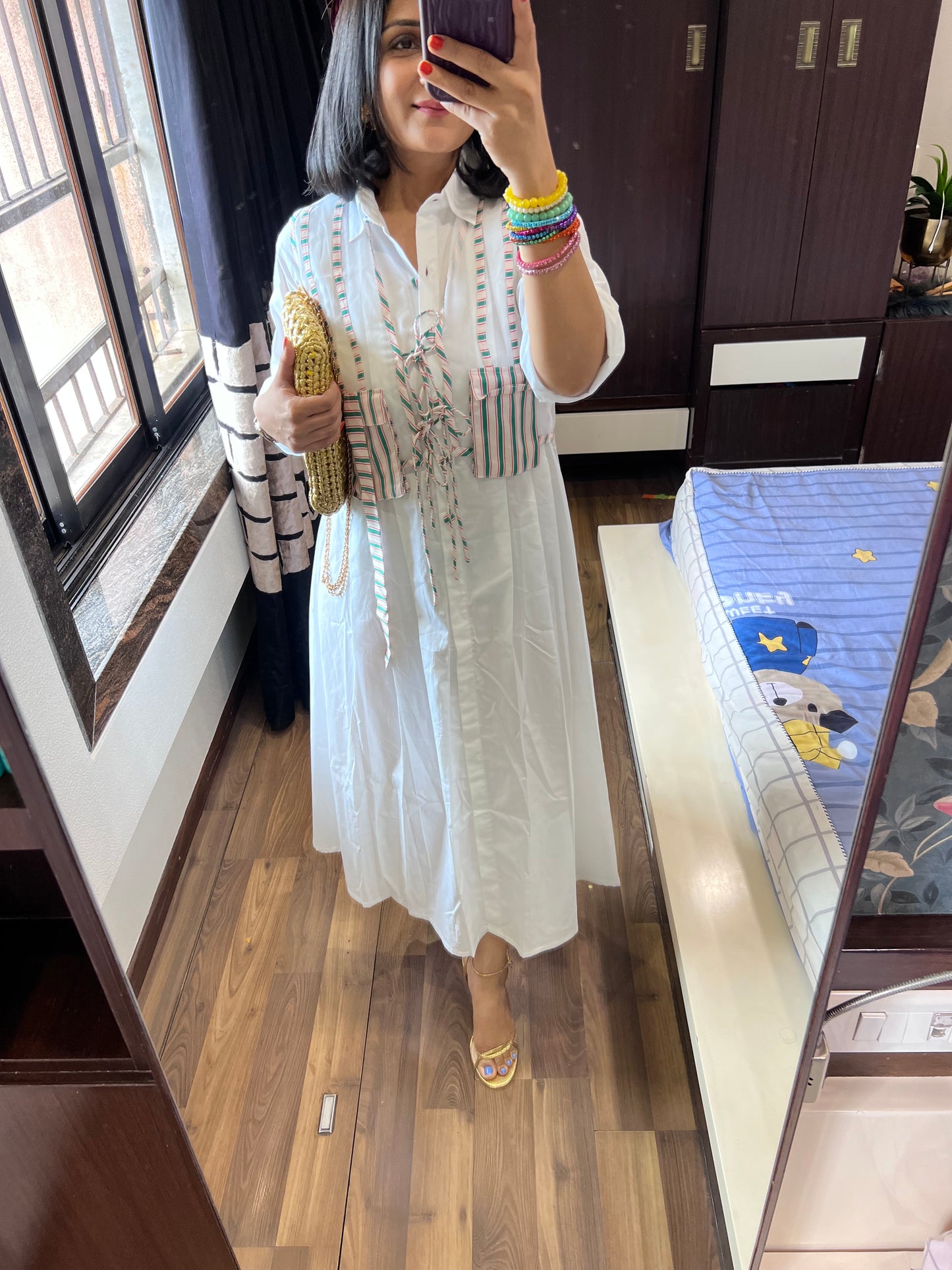 White poplin dress with organza jacket