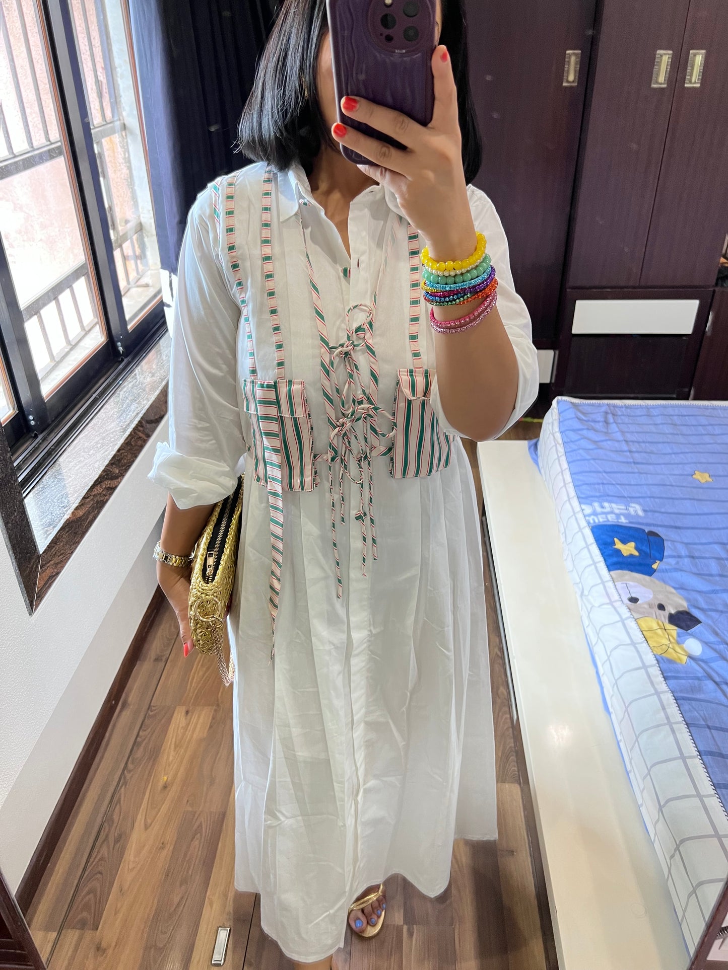 White poplin dress with organza jacket