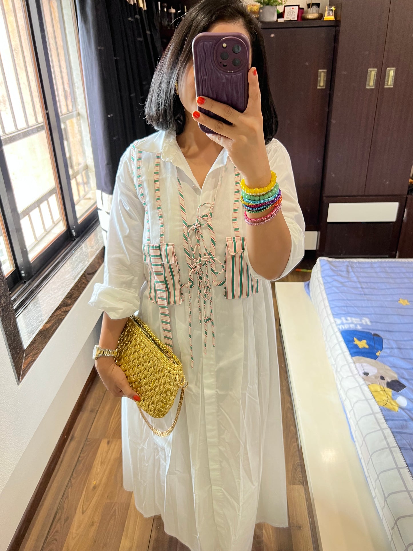White poplin dress with organza jacket