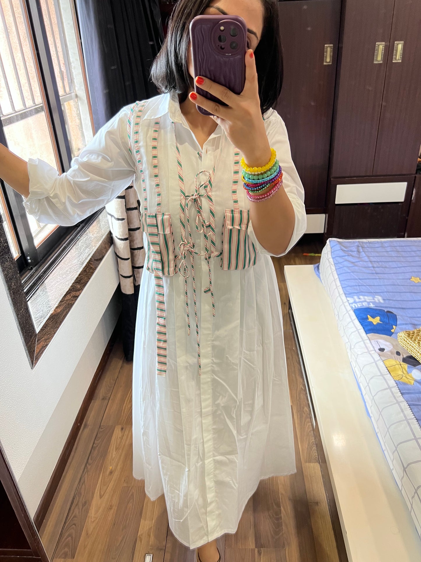 White poplin dress with organza jacket