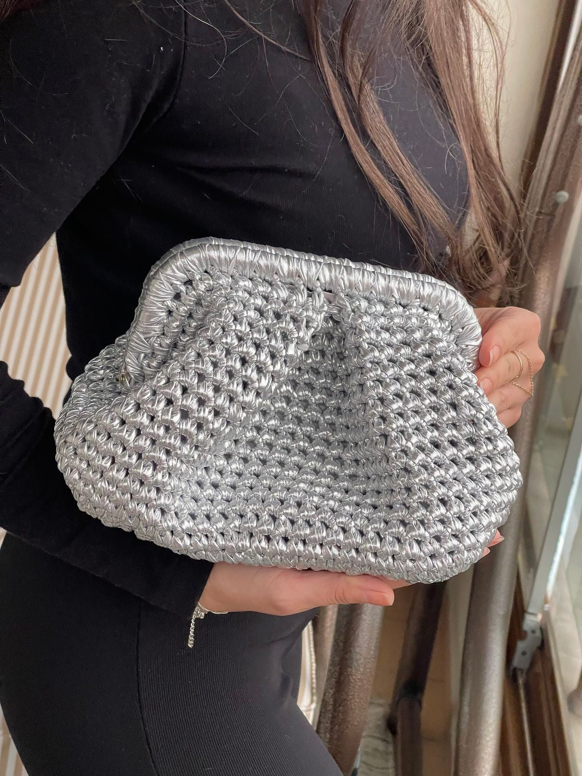 Silver lining bottega clutch