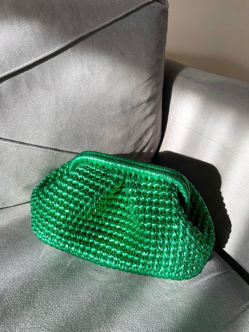 Bottega emerald green crochet clutch