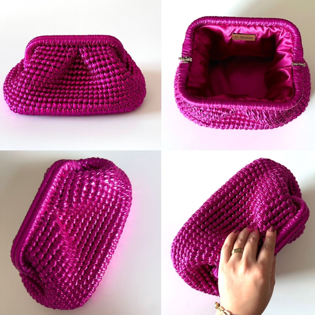 Bottega pink metallic clutch