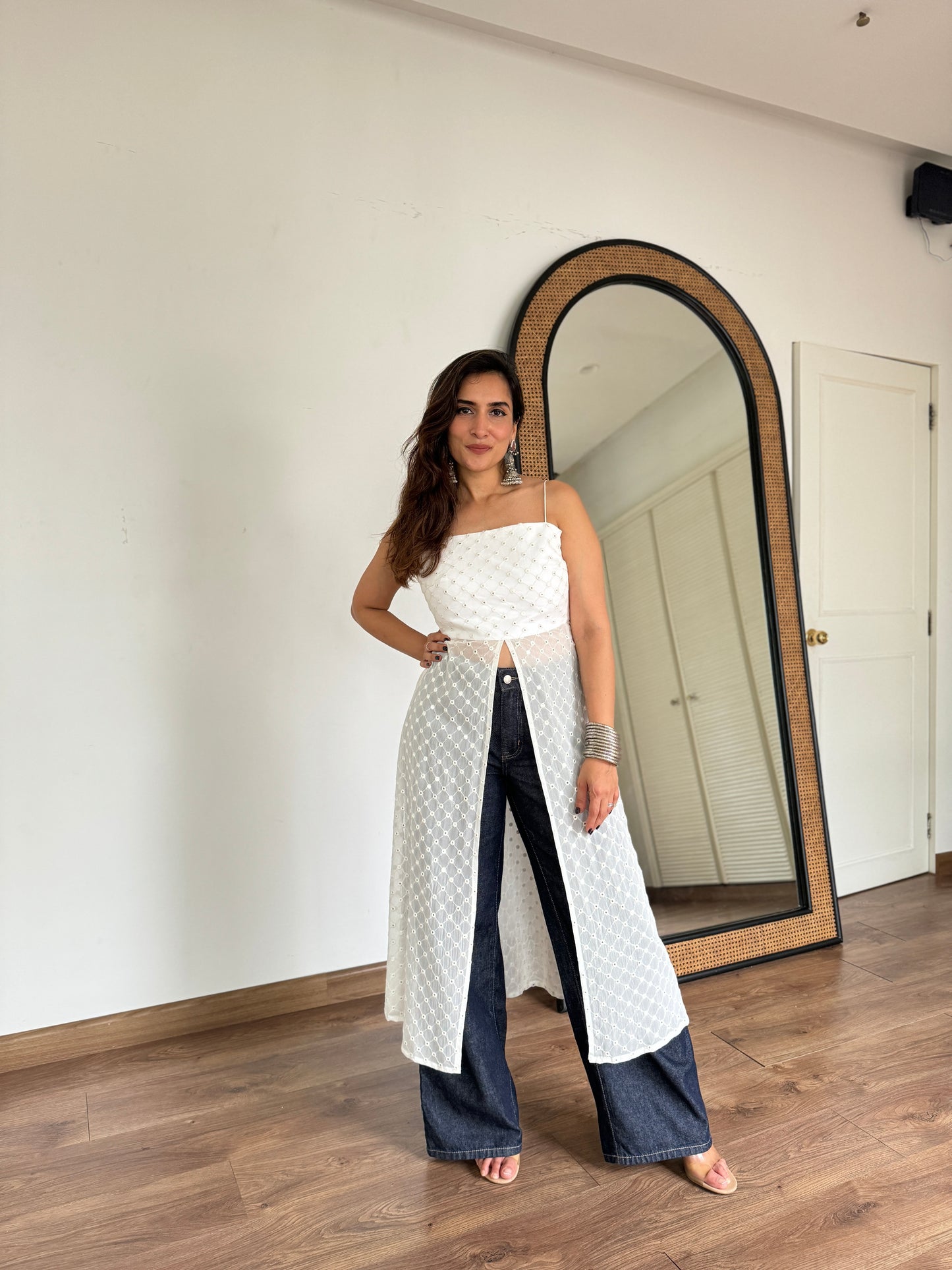 White mirror slit Kurti