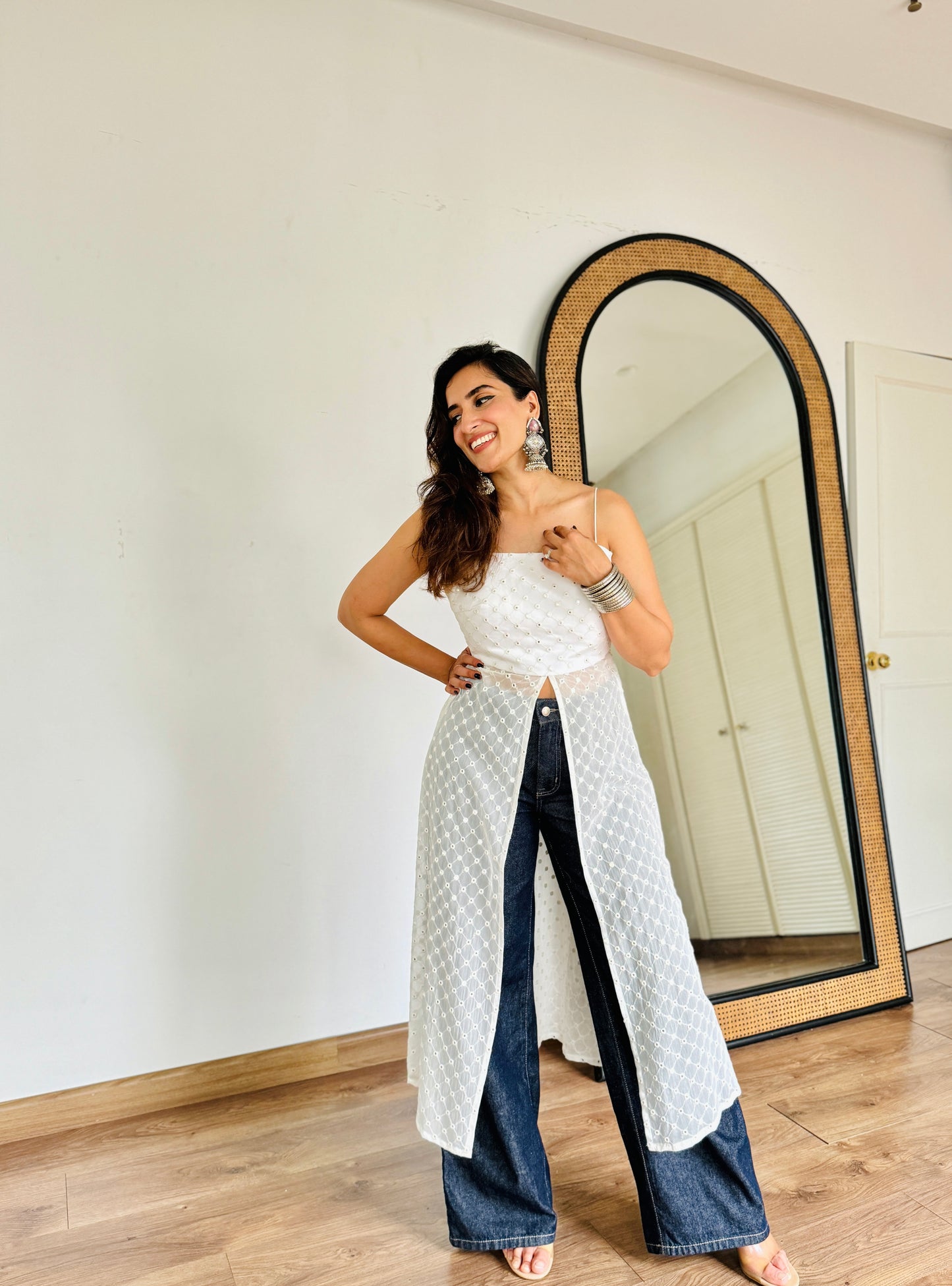 White mirror slit Kurti