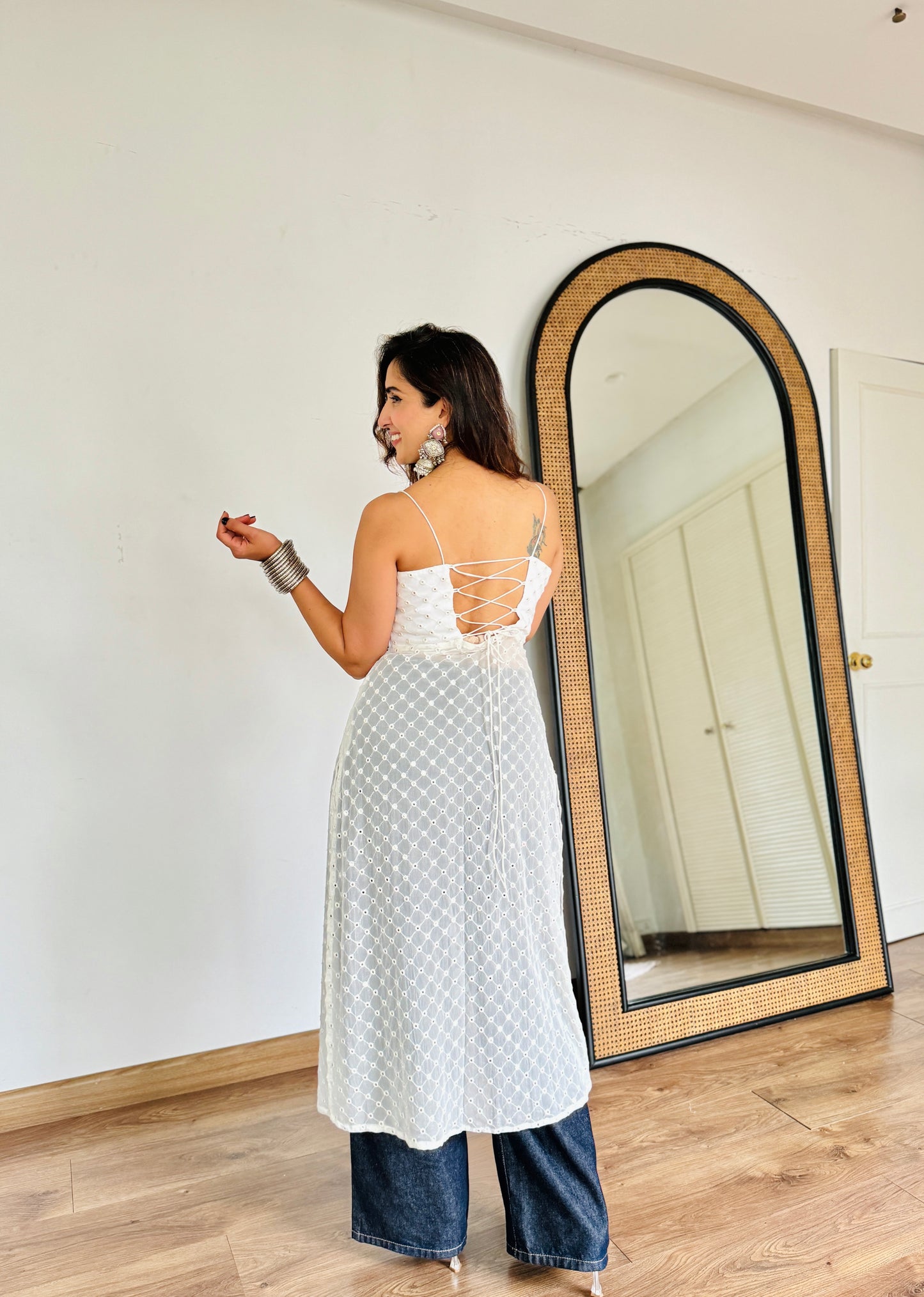 White mirror slit Kurti