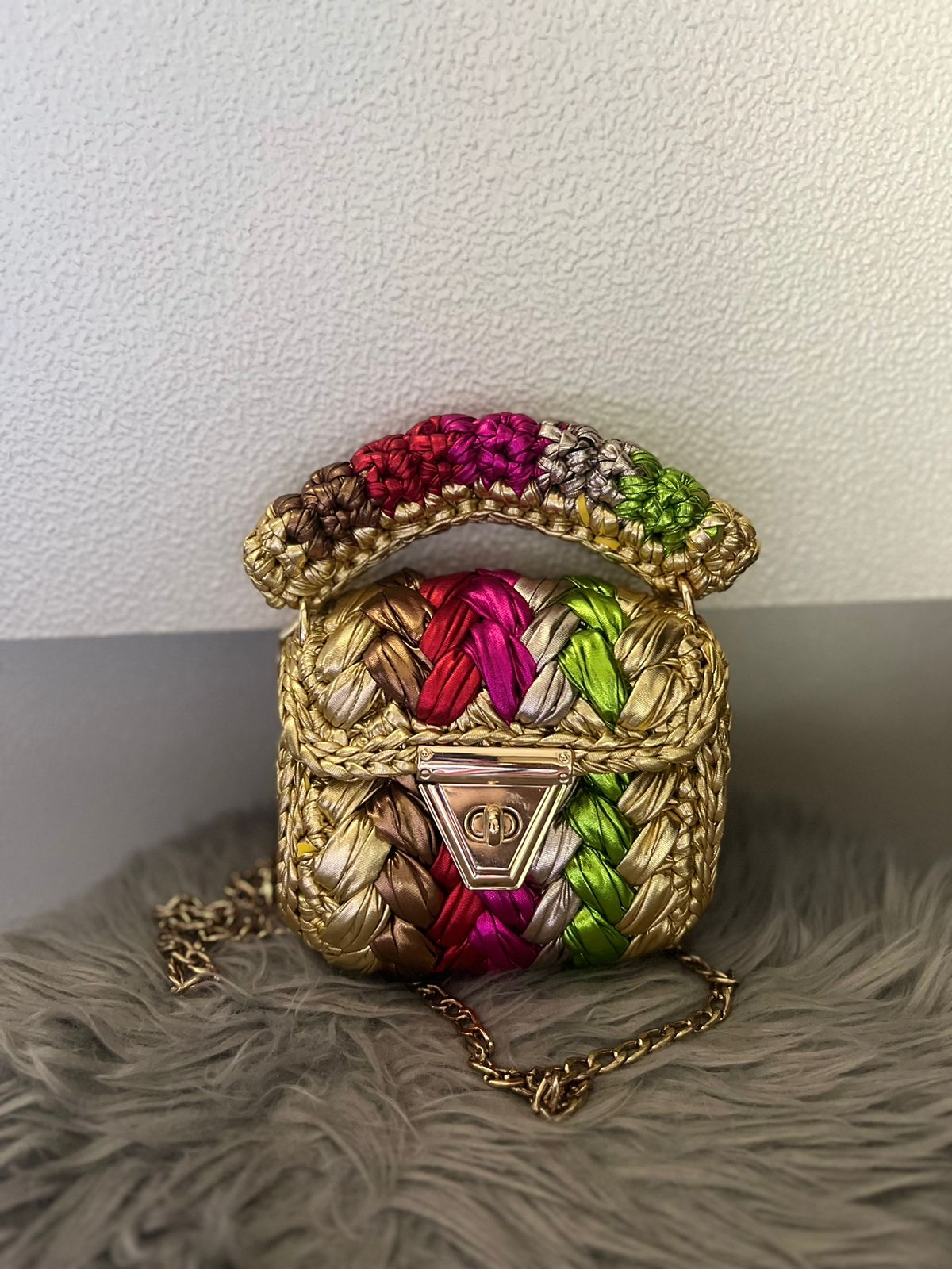 Multi Metallic pleated Handheld Bag