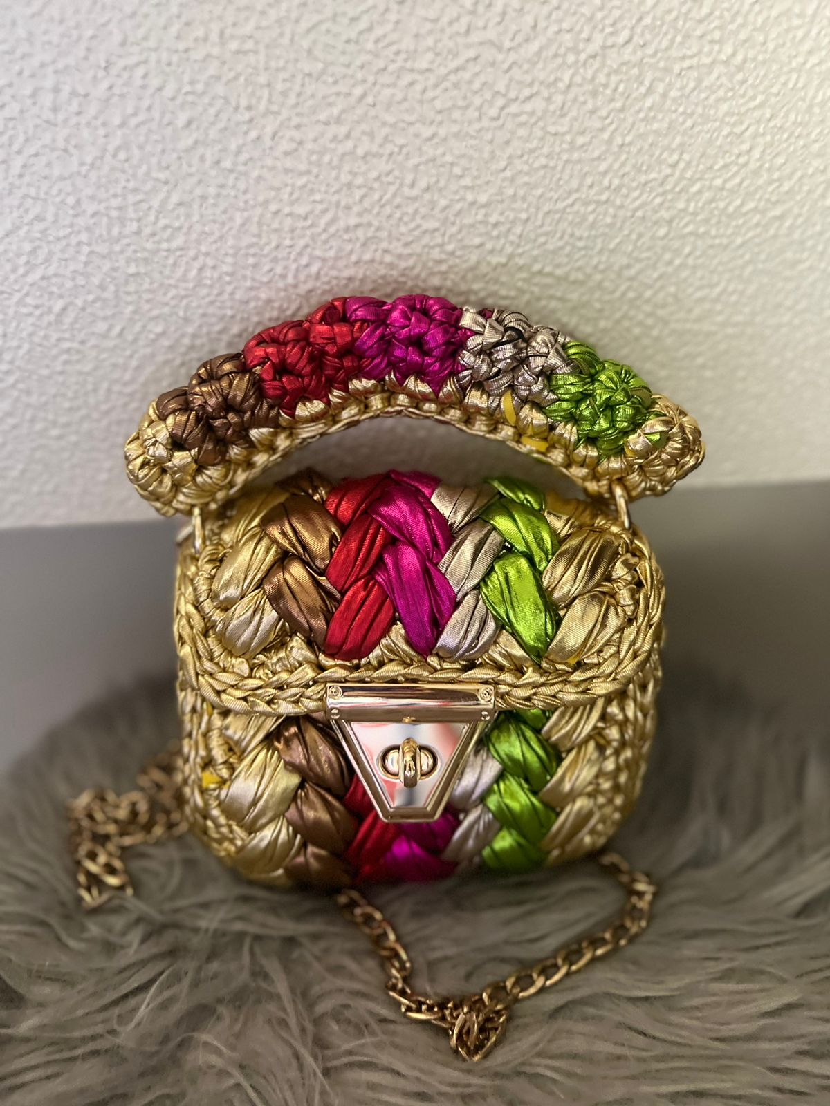Multi Metallic pleated Handheld Bag