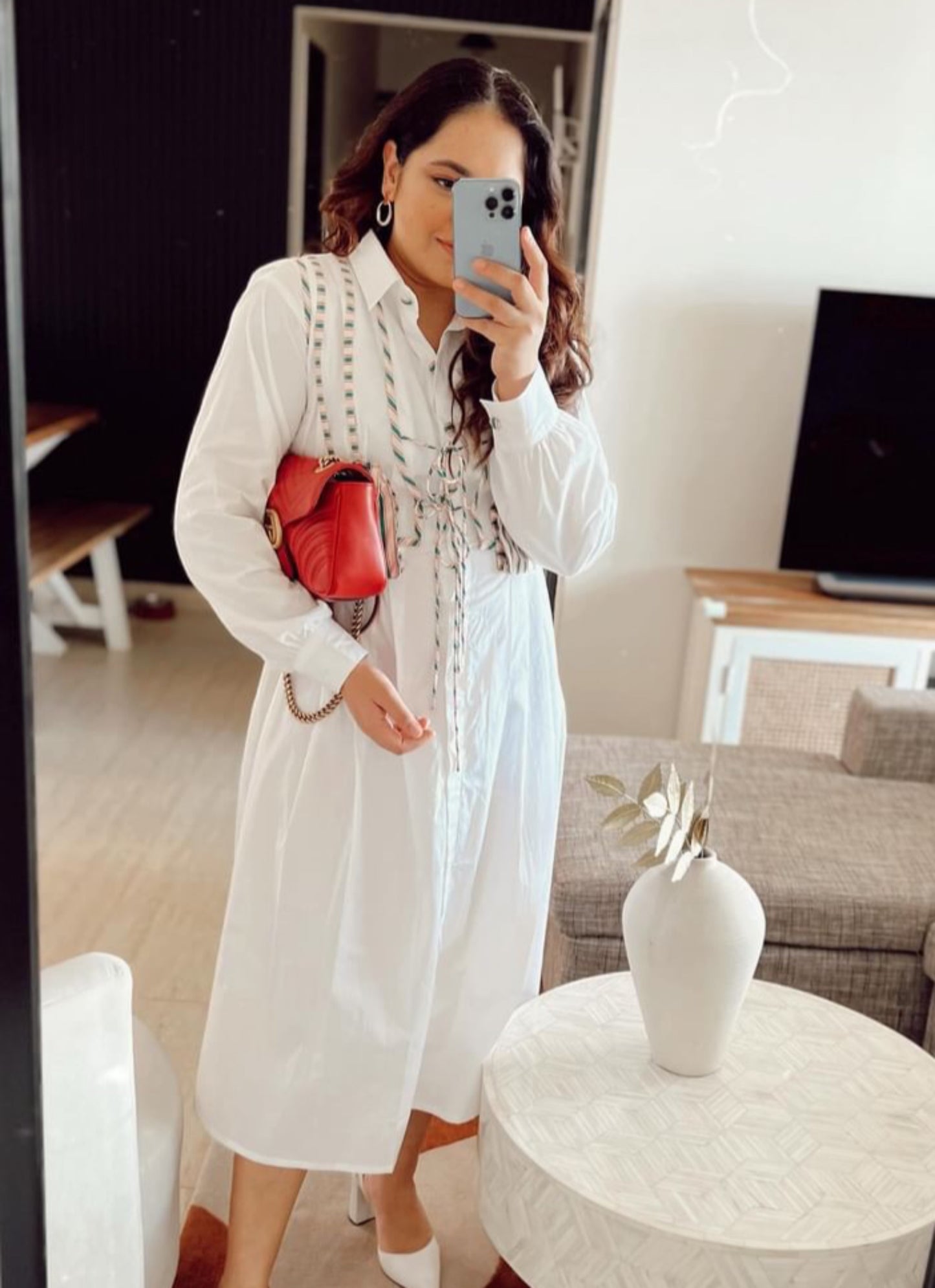 White poplin dress with organza jacket