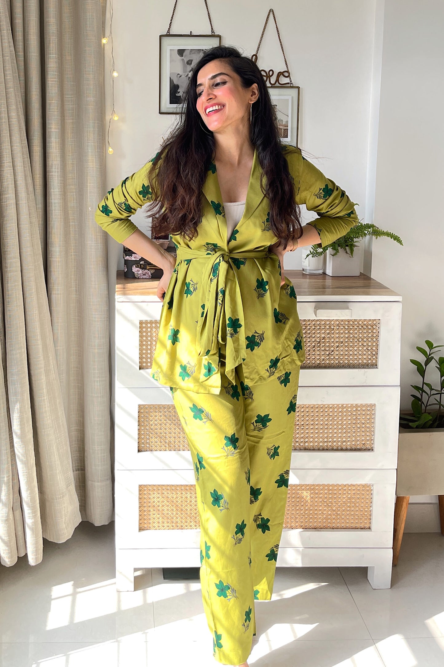 Green Tie Around Pant Suit