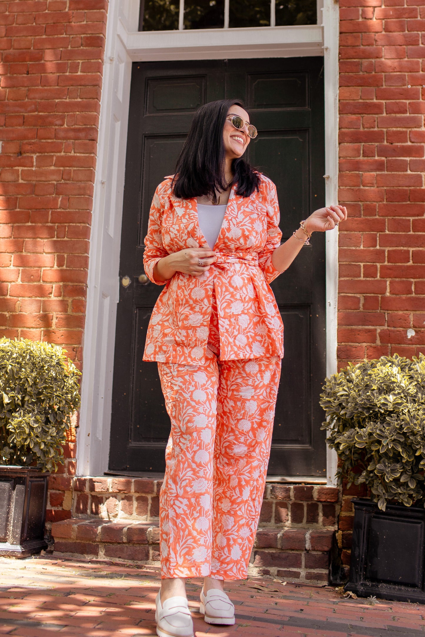 Orange Block Print Pant Suit