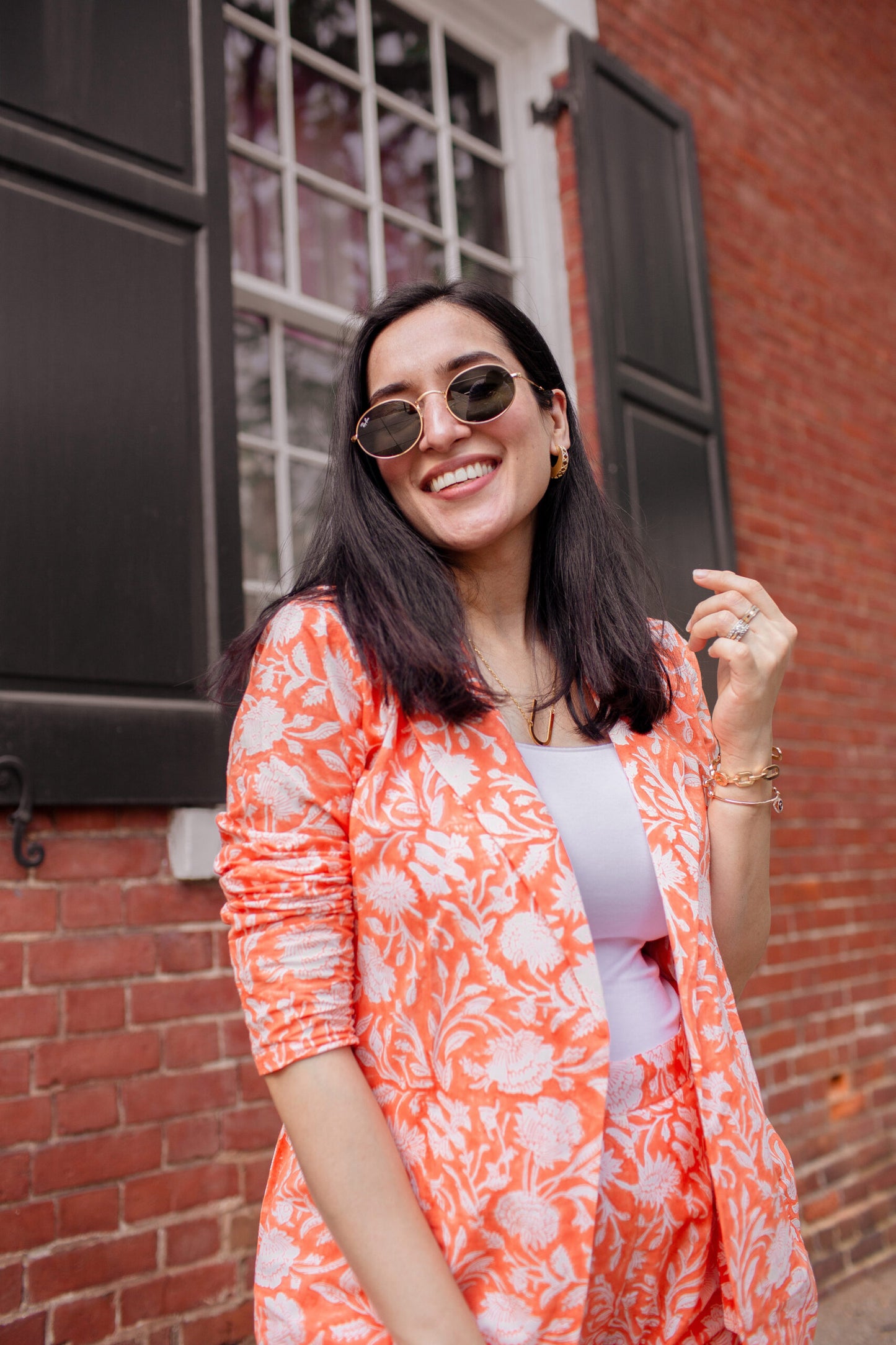 Orange Block Print Pant Suit