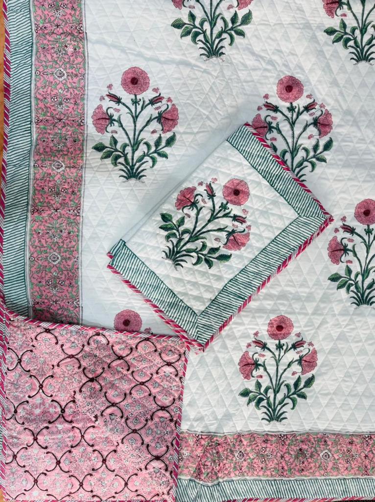 Gulabi Quilted Handblock Printed Bedcover