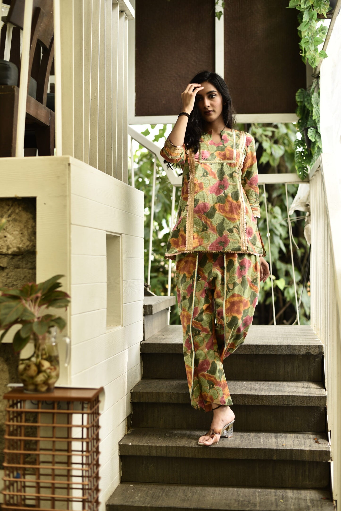 Handblock kurta dhoti set