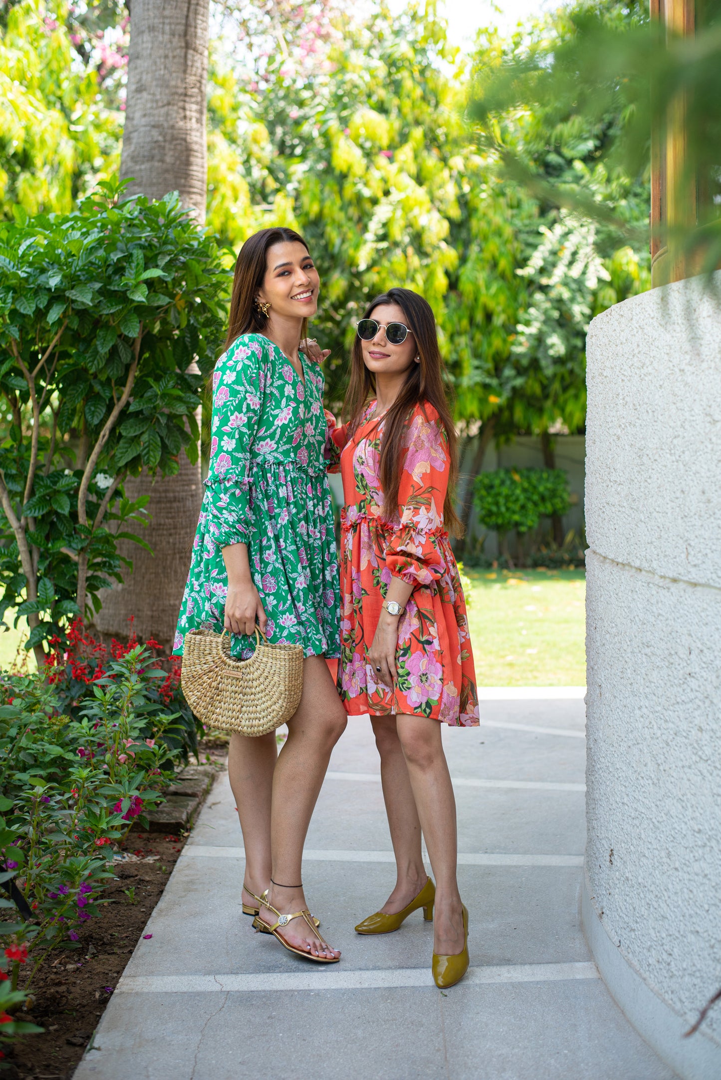 Orange Floral Ruffle Dress