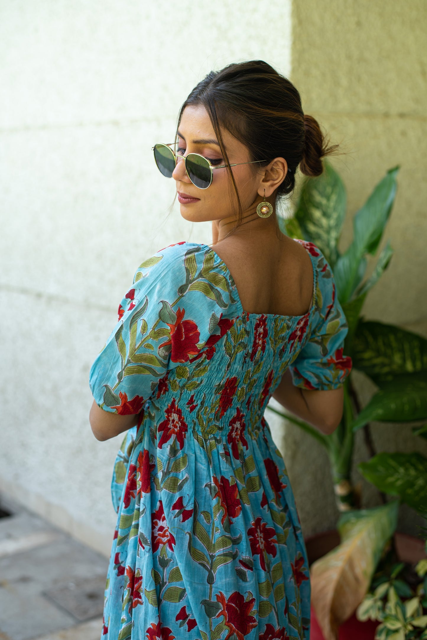 Red Pop floral summer midi Dress