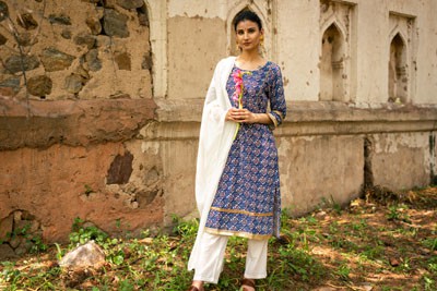 Blue Printed Kurta Set