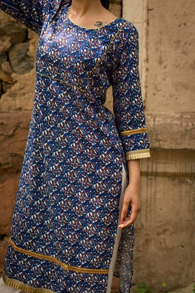Blue Printed Kurta Set