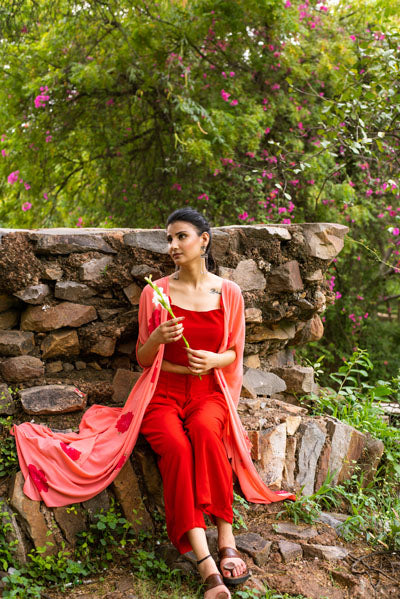 Red Co-ordinate set with cape