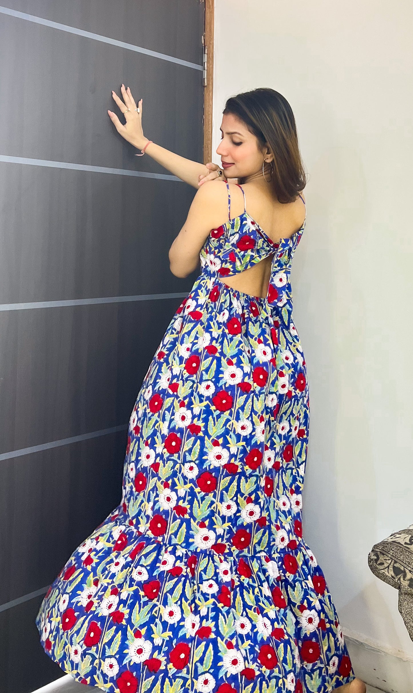 Blue Poppy Field Maxi Dress
