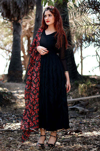 Black Anarkali kurta with dupatta