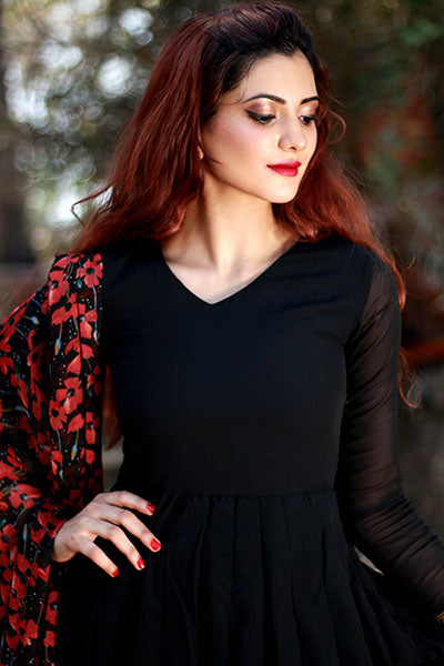 Black Anarkali kurta with dupatta