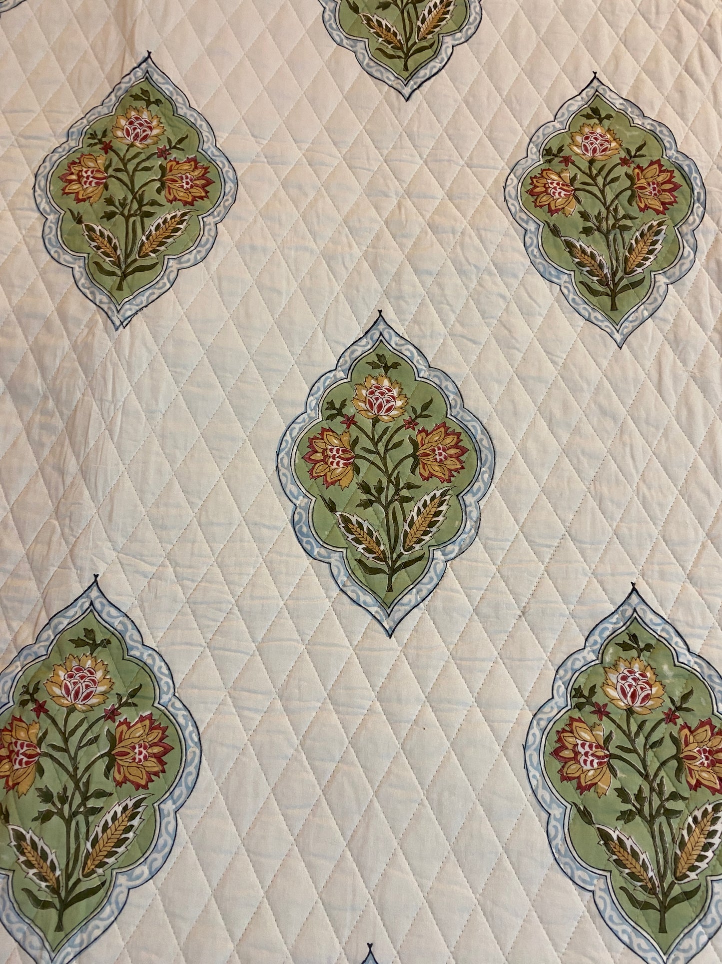 Mughlai Boota Quilted Handblock Printed Bedcover