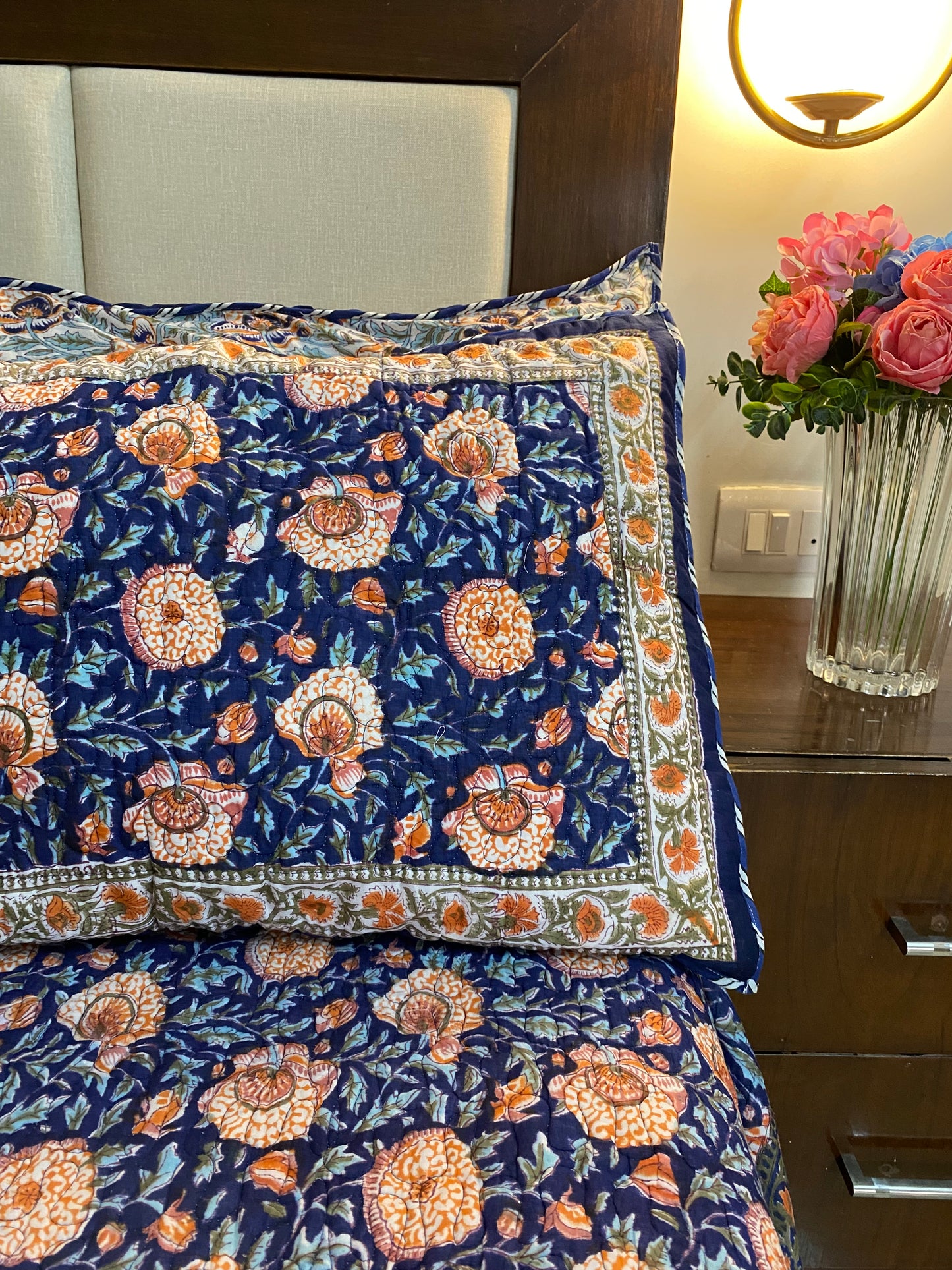 Neel Amber Quilted Handblock Printed Bedcover