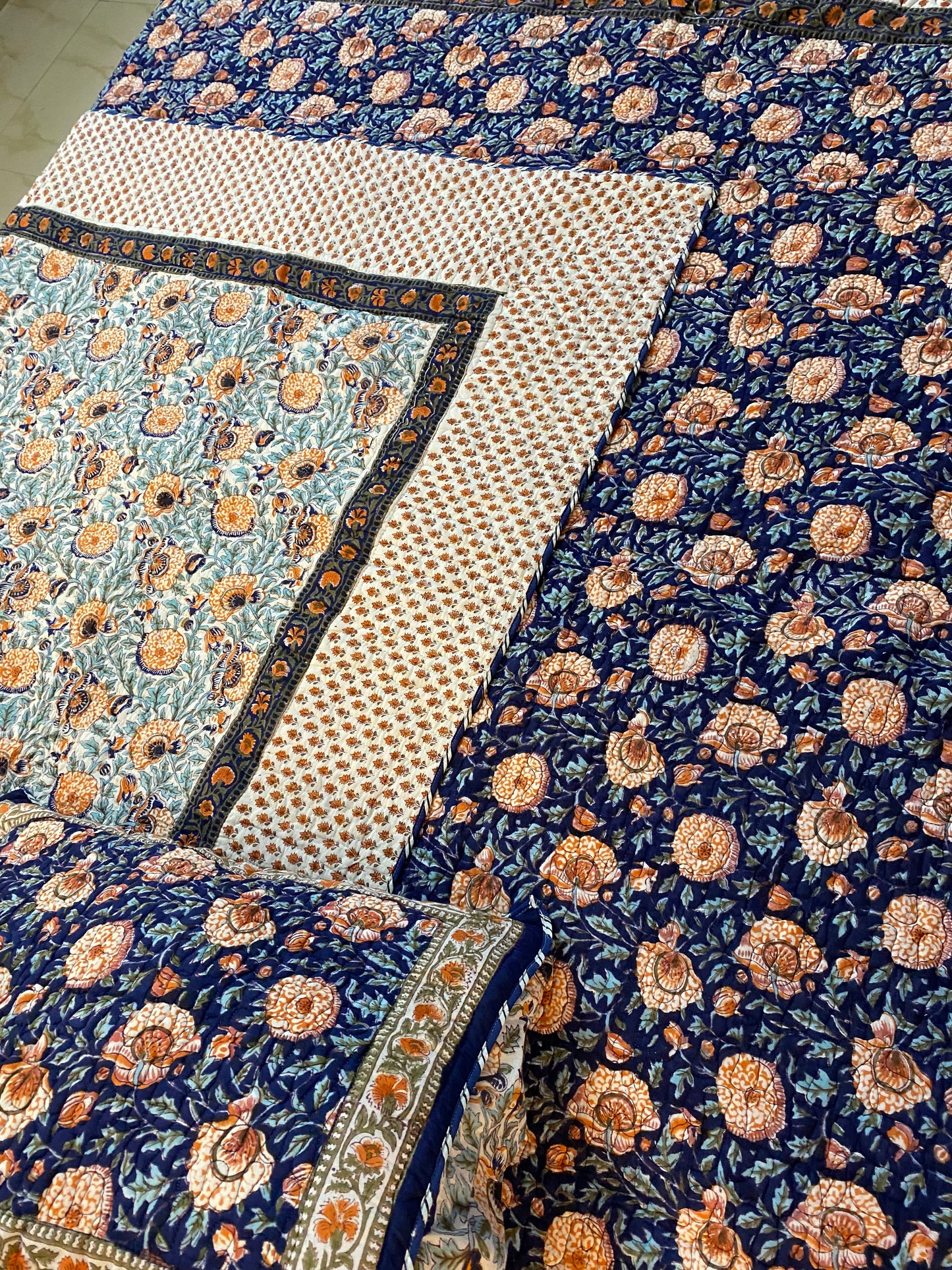 Neel Amber Quilted Handblock Printed Bedcover