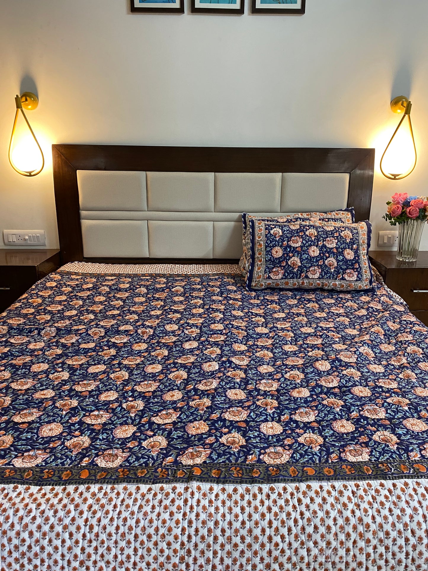 Neel Amber Quilted Handblock Printed Bedcover
