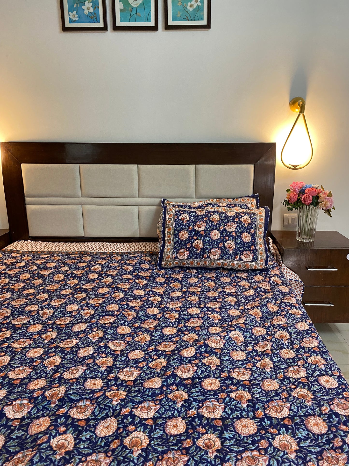 Neel Amber Quilted Handblock Printed Bedcover