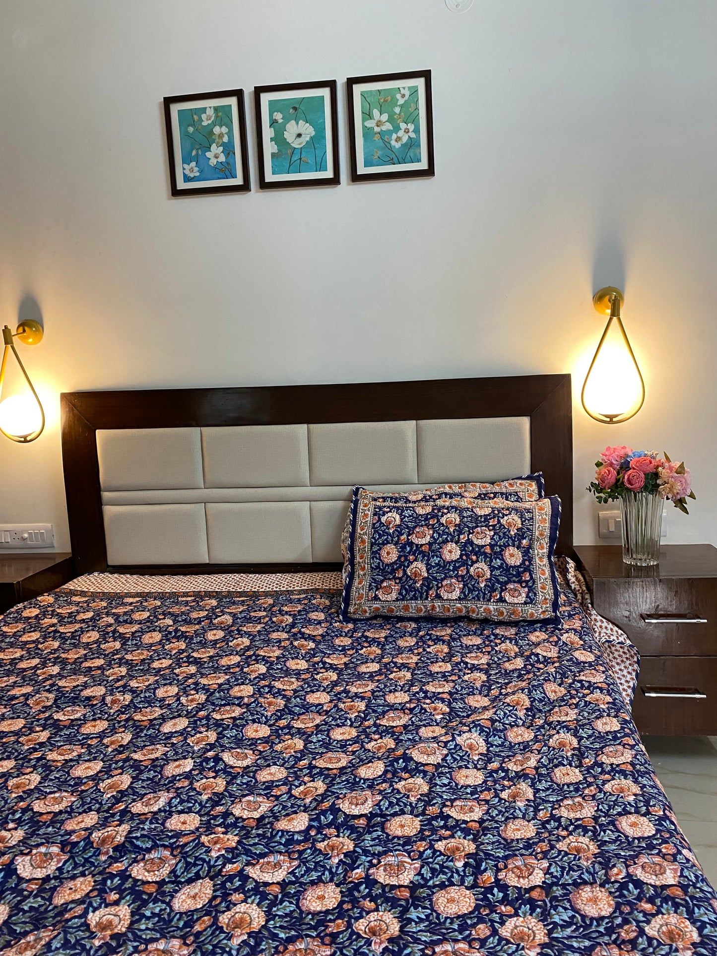 Neel Amber Quilted Handblock Printed Bedcover