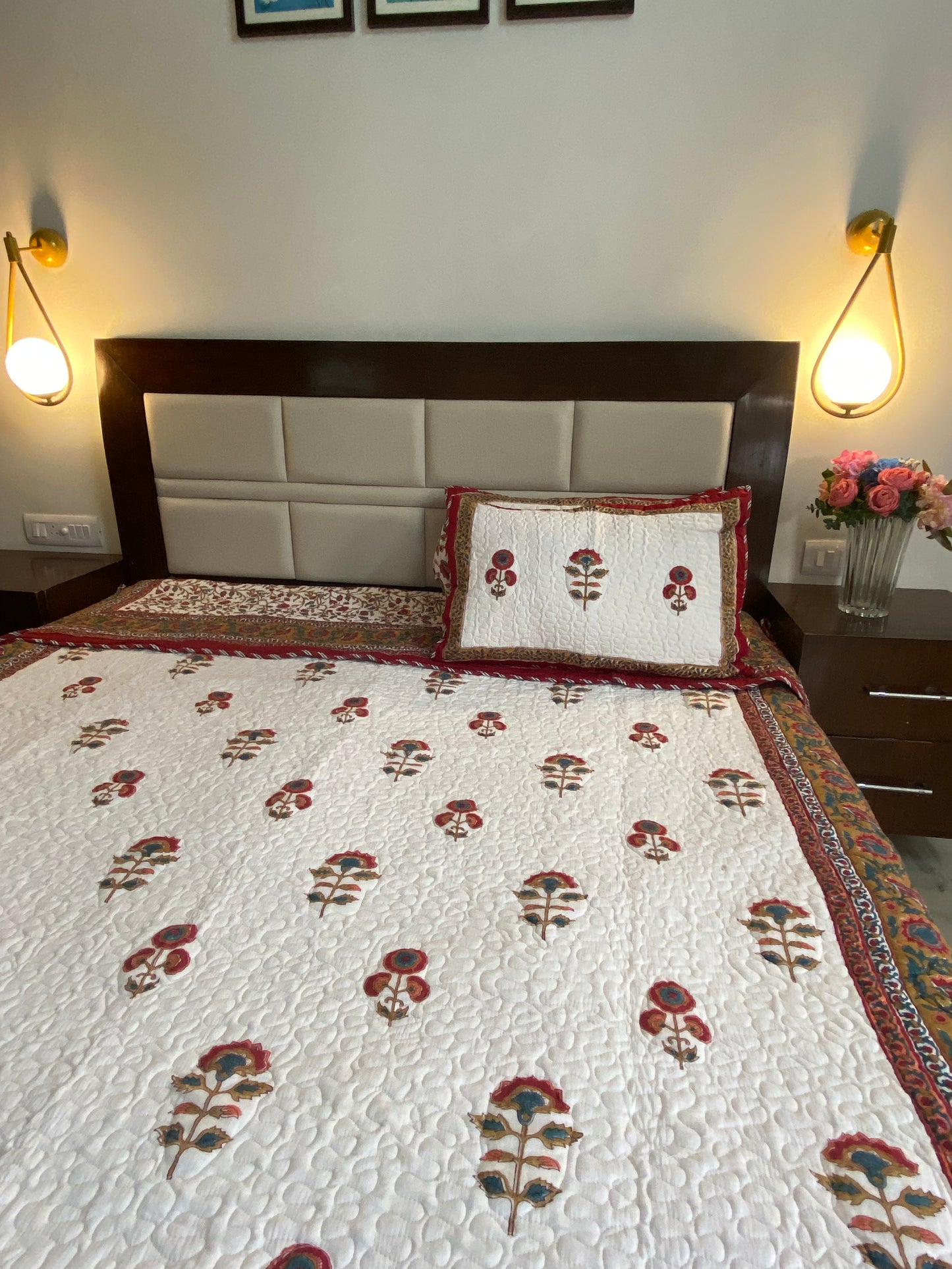 Gulmohar Quilted Handblock Printed Bedcover