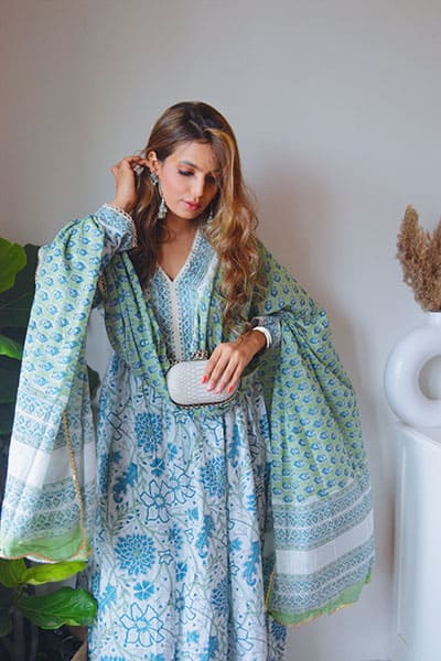 Blue Floral Blockprint Set