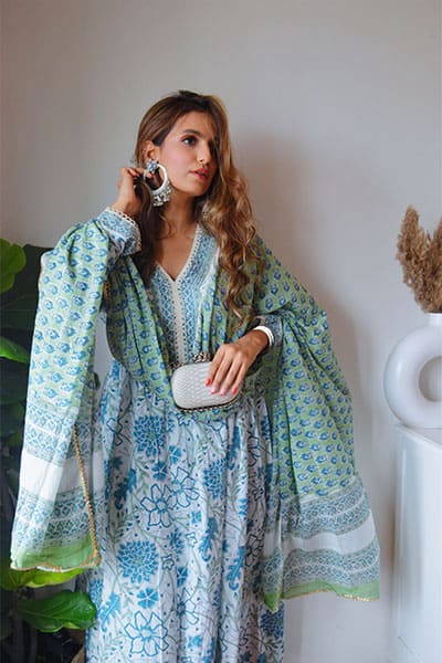 Blue Floral Blockprint Set