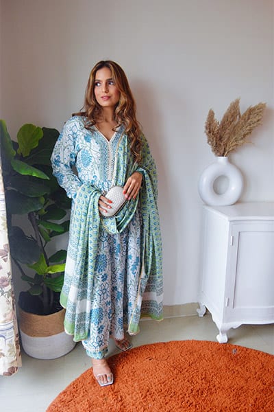 Blue Floral Blockprint Set