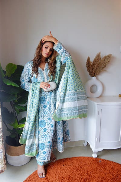 Blue Floral Blockprint Set