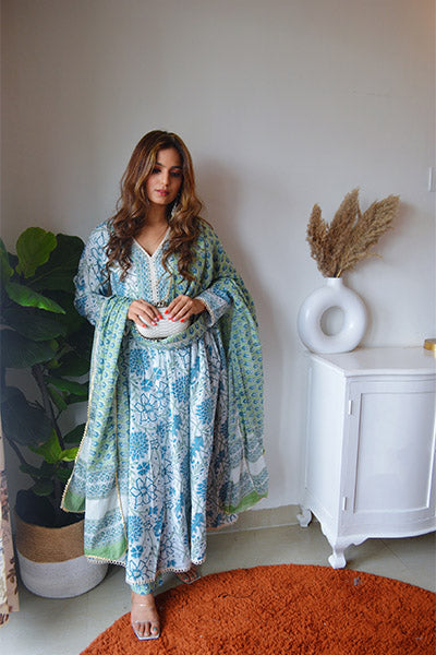 Blue Floral Blockprint Set