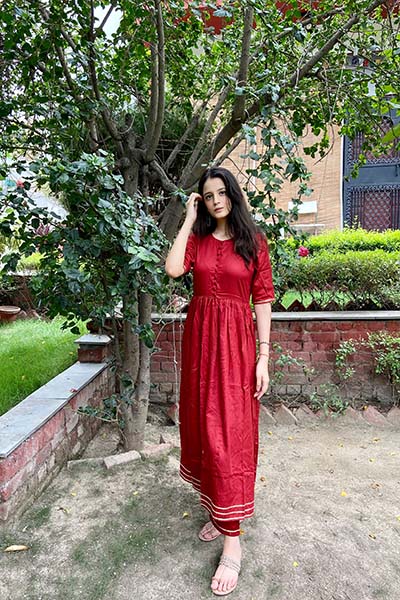 Red Kurta Set with Gota