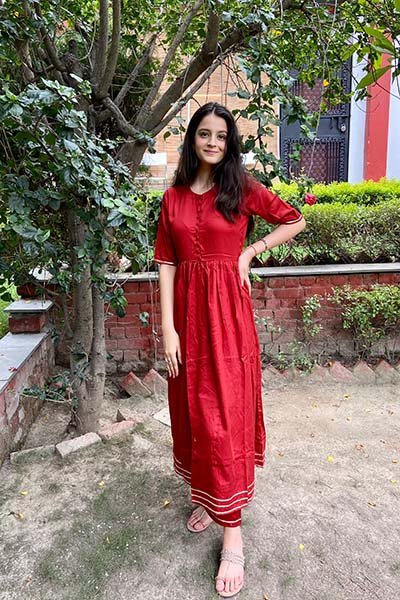 Red Kurta Set with Gota