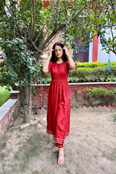 Red Kurta Set with Gota