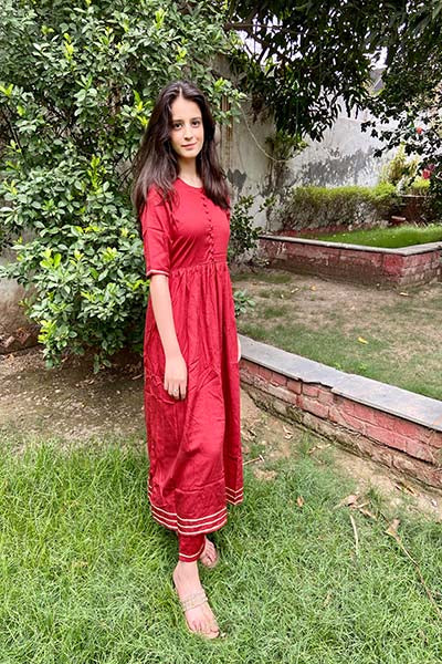Red Kurta Set with Gota
