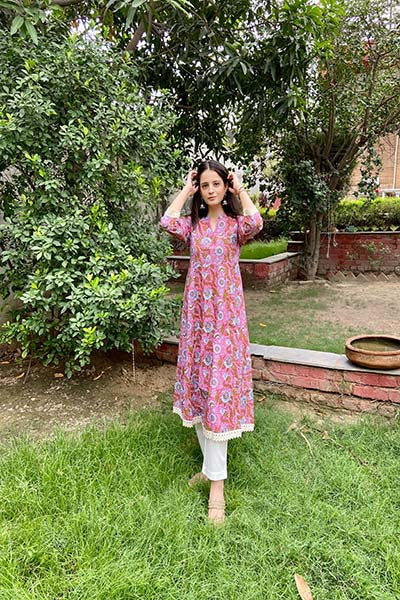 Pink Kalidaar Kurta Set